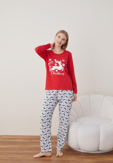 Pijama Dama Craciun ,maneca lunga ,pantaloni lungi,Engros